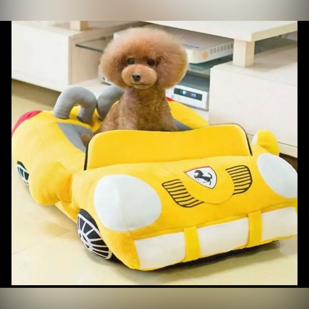 Dog Bed luxury Yellow Convertible thick medium to small dog Car Shaped